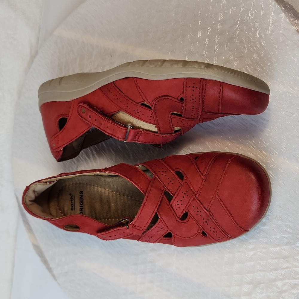 Earth Origins Rapid Teddy Leather Walking Loafer Cushioned Red Size 7 - Picture 2 of 12